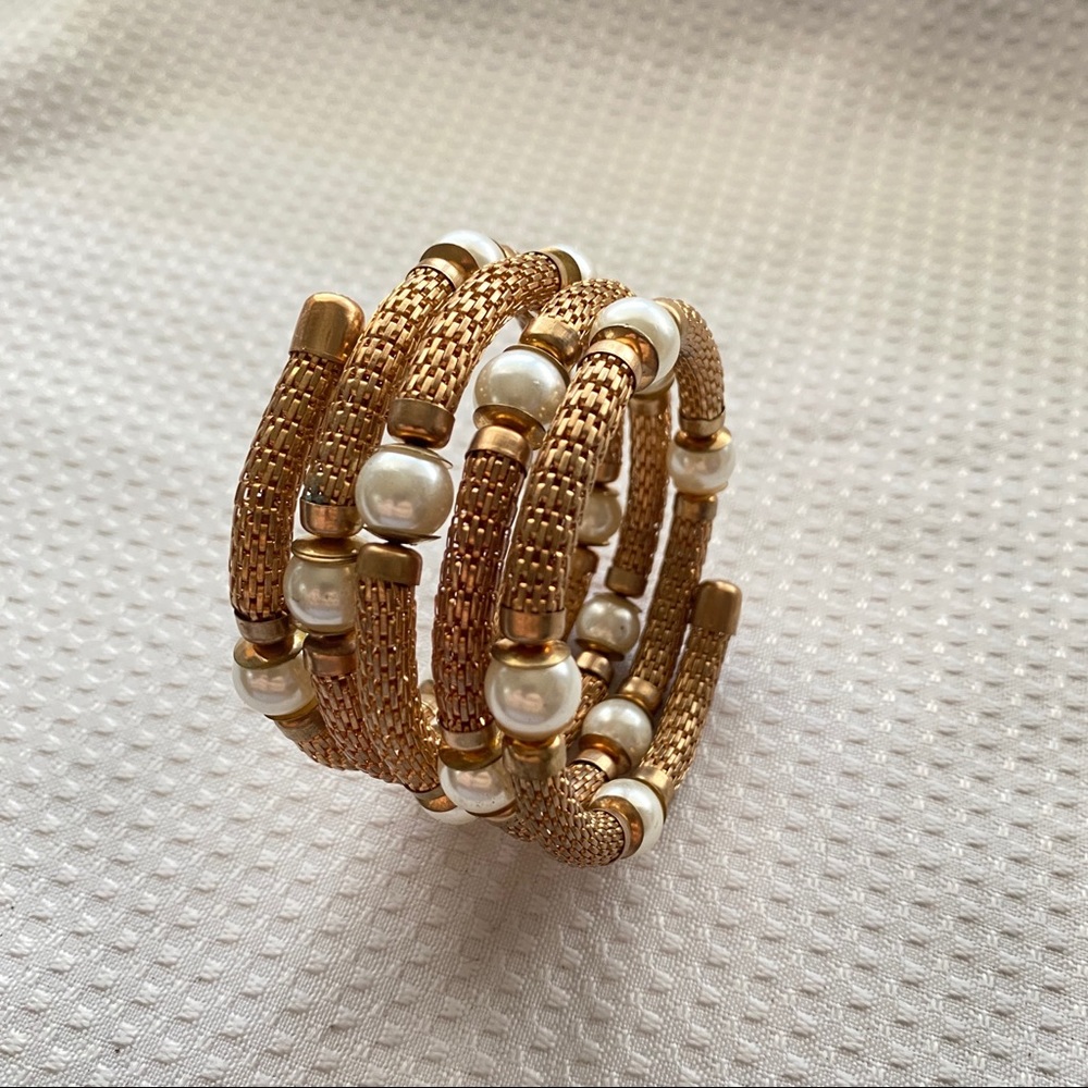 Sexy Gold/Faux Pearl Snake Style Bracelet Cuff
